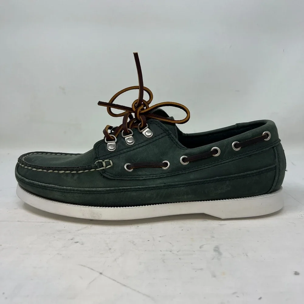 Polo Sport Ralph Lauren Boat‎ Shoes Loden Leather Moc Toe Green Men's 8D VTG NEW